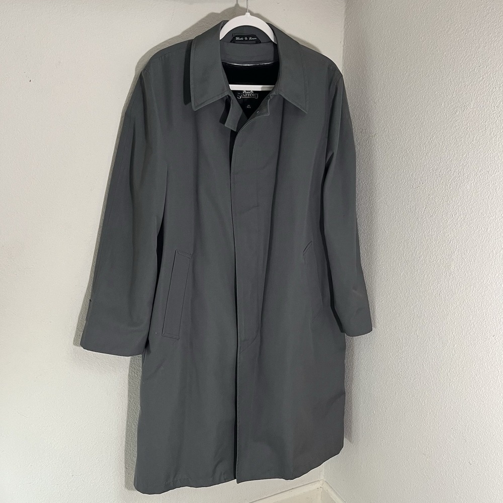 Stafford Trenchcoat Unisex 40 Reg Gray 4 Button Faux Fur Lined Vtg USA Made